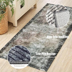 2'6'' x 8' Washable Area Rug - Low Pile Soft Vintage Indoor Rug for Living, Dining or Bedroom - Lightweight Carpet with Non-Slip Backing - Foldable for Easy Placement, Blackish