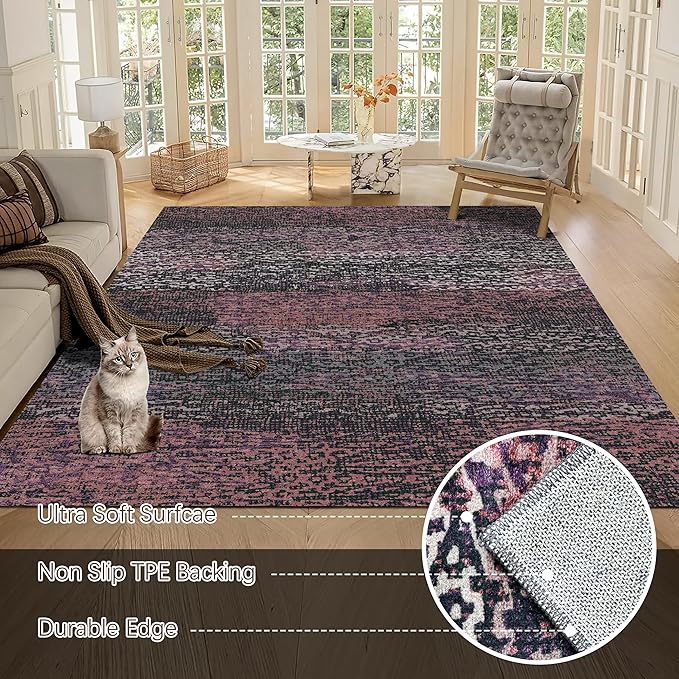 RUGSURE Washable Area Rug - 1/6 Thick - Stain & Water Resistant Non-Slip - Resistant Rug for Living Room, Bedroom, Nursery, Pet & Child Friendly, Vintage Charm Area Rugs (Burgundy, 6' x 9')