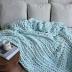 Maetoow Chenille Chunky Knit Blanket Throw （40×50 Inch）, Handmade Warm & Cozy Blanket Couch, Bed, Home Decor, Soft Breathable Fleece Banket, Christmas Thick and Giant Yarn Throws, Baby Blue
