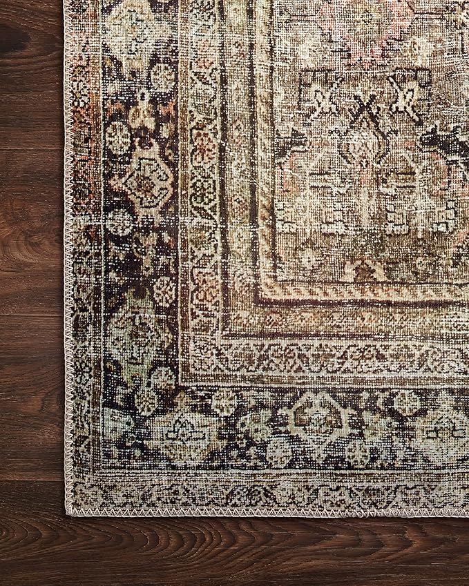 Loloi Layla Collection LAY-03 Olive/Charcoal 3'-6" x 5'-6" .13" Thick Accent Rug, Soft, Durable, Vintage Inspired, Distressed, Low Pile, Non-Shedding, Easy Clean, Printed, Living Room Rug