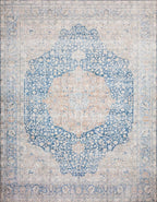 Loloi Layla Collection LAY-07 Blue/Tangerine 2'-6" x 12'-0" .13" Thick Runner Rug, Soft, Durable, Vintage Inspired, Distressed, Low Pile, Non-Shedding, Easy Clean, Printed, Living Room Rug