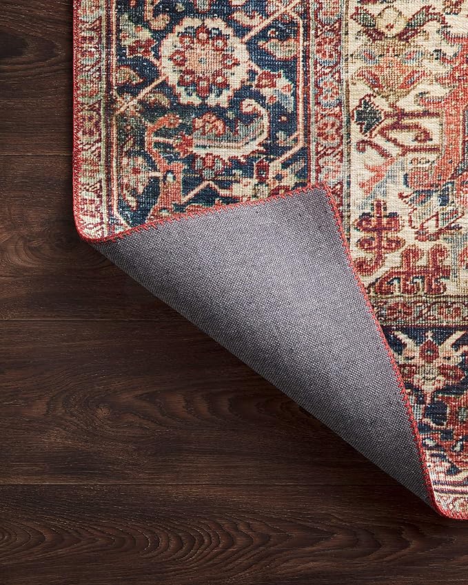 Loloi Layla Collection LAY-08 Red/Navy 5'-0" x 7'-6" .13" Thick Area Rug, Soft, Durable, Vintage Inspired, Distressed, Low Pile, Non-Shedding, Easy Clean, Printed, Living Room Rug