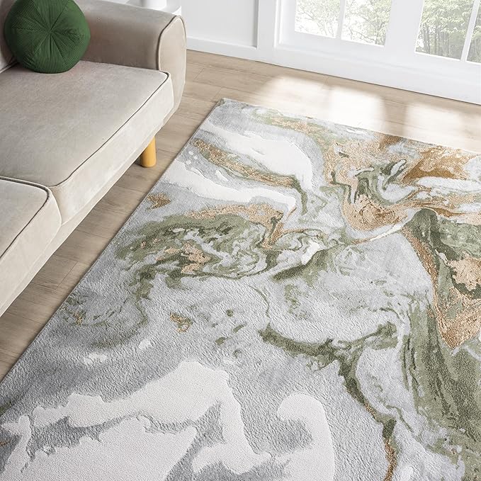 Abani Abstract Grey Green Washable Area Rug – 2' x 3' – Modern Stone-Inspired Design – Regal Collection – Easy to Clean – Durable for High Traffic Areas – Living Room, Bedroom & Office