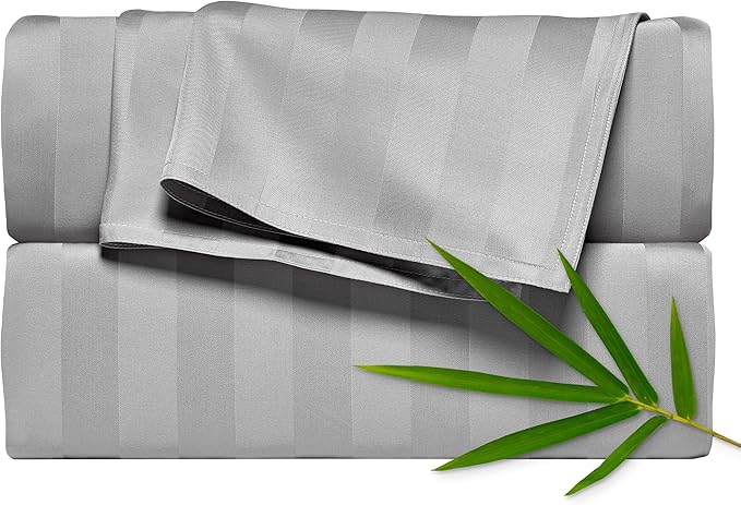 Twin Sheets by Pure Bamboo, Genuine 100% Organic Viscose Derived from Bamboo Bed Sheet Set, Luxuriously Soft & Cooling, Double Stitching, Lifetime Quality Promise (Twin, Jacquard Silver)
