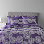 Amazon Basics Full/Queen Comforter Set with Sheets, 7-Piece Purple Floral Bedding, Lightweight Microfiber Bed-in-a-Bag