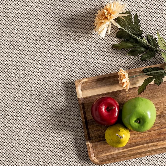 nuLOOM 4' x 6' Outdoor Area Rug, Casual Design with Striped Border, Stain Resistant, Highly Durable, for Patio, Balcony, Bedroom, Living Room, Dining Room, Bathroom, Light Grey