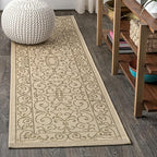 JONATHAN Y Vintage Filigree Indoor Outdoor Runner Rug 2X8 Beige/Brown, Charleston Textured Weave for Backyard, Patio, Porch, Easy-Cleaning, High Traffic, Pet-Friendly, Non-Shedding (SMB106A-28)