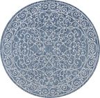 JONATHAN Y Vintage Filigree Indoor Outdoor Round Area Rug 9 Ft Navy/Gray, Charleston Textured Weave for Backyard, Patio, Porch, Easy-Cleaning, High Traffic, Pet-Friendly, Non-Shedding (SMB106D-9R)