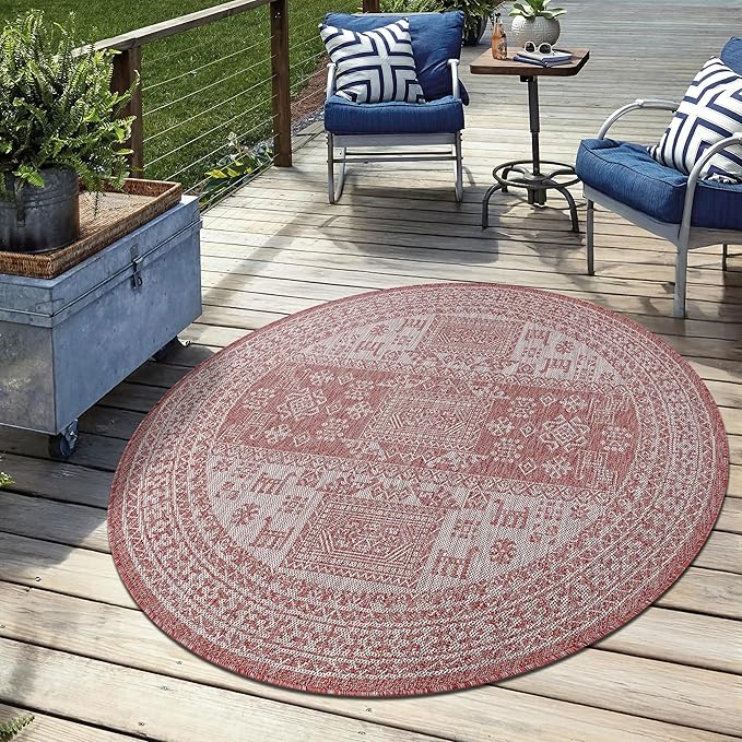 Keen Home Design Terrace Outdoor Round Rug - 5ft Round Washable Indoor/Outdoor Rug for Patio, Kitchen, Balcony, Beach, Garden, Deck and Porch, Size: 5'3" Round