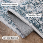 GENIMO Runner Rug 2x12, Non Slip Vintage Hallway Runner Rugs, Low Pile Lightweight Machine Washable Mat for Hallway, Entryway, Bedroom, Kitchen and Corridor, Blue