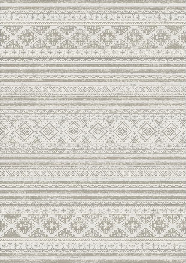 RUGSURE Washable Area Rugs 3' x 5 ' - 1/6 Thick - Moroccan-Inspired -Stain & Water Resistant Non-Slip - Resistant Rug for Living Room, Bedroom, Nursery, Pet & Child Friendly (Grey)