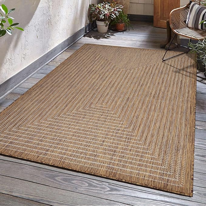 Adiva Rugs Outdoor Indoor Area Rug, Weather Resistant, Easy to Clean, Stain Resistant Floor Mat for Dining Room, Backyard, Deck, Patio (Wooden, 10' x 14')