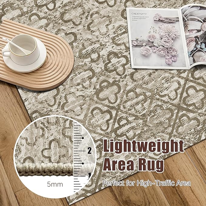 RUGSURE Washable Area Rugs, 6' x 9' - 1/6 Thick - Stain & Water Resistant Non-Slip - Perfect Resistant Rug for Living Room, Bedroom, Nursery, Pet & Child Friendly, Vibrant Colors Rugs, Brown