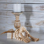 Decorative Wood Bead Garland Home Decor, Farmhouse Garland Beads with Tassel, Wooden Tier Tray Rustic Prayer Boho, Wooden Farmhouse Decor Boho Tassel