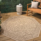 JONATHAN Y Vintage Filigree Indoor Outdoor Octagon Area Rug 5 Ft Beige/Brown, Charleston Textured Weave for Backyard, Patio, Porch, Easy-Cleaning, High Traffic, Pet-Friendly Non-Shedding SMB106A-5TGN