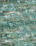 Machine Washable Rug 9x12 Area Rugs for Living Room Bedroom, Large Turquoise Abstract Area Rug Soft Throw Rugs, Low-Pile Floor Carpet with Non Slip Rubber Backing