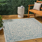 JONATHAN Y Vintage Filigree Indoor Outdoor Square Area Rug 5X5 Gray/Teal, Charleston Textured Weave for Backyard, Patio, Porch, Easy-Cleaning, High Traffic, Pet-Friendly, Non-Shedding (SMB106E-5SQ)