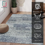 RUGSURE Washable Area Rug - 1/6 Thick - Stain & Water Resistant Non-Slip - Resistant Rug for Living Room, Bedroom, Nursery, Pet & Child Friendly, Vintage Charm Area Rugs (Grey+LightTeal, 5' x 7')