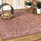 JONATHAN Y Vintage Filigree Indoor Outdoor Area Rug 9X12 Red/Beige, Charleston Textured Weave for Backyard, Patio, Porch, Easy-Cleaning, High Traffic, Pet-Friendly, Non-Shedding (SMB106B-9)