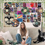 HK Studio Hippie Decor, Posters for Room Aesthetic - Botanical Wall Art, Record Decor, 4pcs 12"