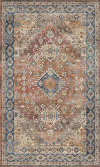 GENIMO 3x5 Area Rugs for Living Room, Machine Washable Non Slip Vintage Rugs, Low Pile Lightweight Chenille Print Rug for Bedroom, Dining Room, Home Office, Antique Red