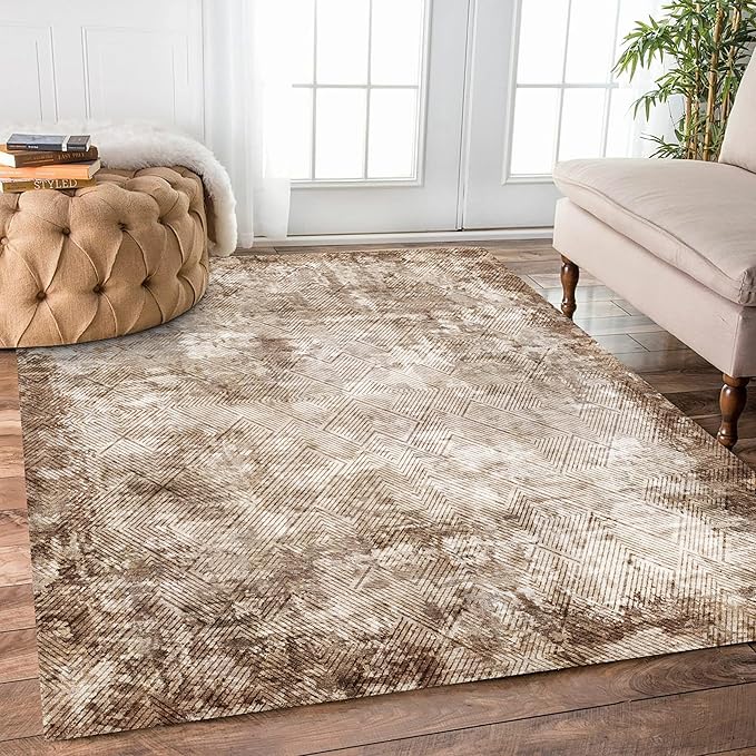 3' x 5 ' Washable Area Rug - Low Pile Soft Vintage Indoor Rug for Living, Dining or Bedroom - Lightweight Carpet with Non-Slip Backing - Foldable for Easy Placement, Brown