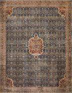 Loloi Layla Collection LAY-09 Cobalt Blue/Spice 7'-6" x 9'-6" .13" Thick Area Rug, Soft, Durable, Vintage Inspired, Distressed, Low Pile, Non-Shedding, Easy Clean, Printed, Living Room Rug