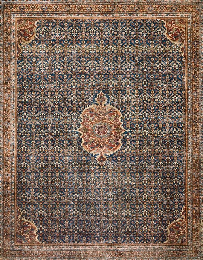 Loloi Layla Collection LAY-09 Cobalt Blue/Spice 5'-0" x 7'-6" .13" Thick Area Rug, Soft, Durable, Vintage Inspired, Distressed, Low Pile, Non-Shedding, Easy Clean, Printed, Living Room Rug