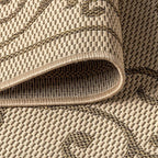 JONATHAN Y Vintage Filigree Indoor Outdoor Round Area Rug 5 Ft Beige/Brown, Charleston Textured Weave for Backyard, Patio, Porch, Easy-Cleaning, High Traffic, Pet-Friendly, Non-Shedding (SMB106A-5R)