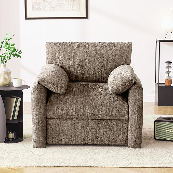 Chenille Oversized Armchair, 38.6'" Wide Accent Chairs for Living Room & Bedroom Modern Lounge Chair, Upholstered Mid-Century Reading Chair (Brwon, 1 Pack)