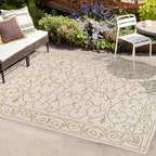 JONATHAN Y Vintage Filigree Indoor Outdoor Area Rug 3X5 Cream/Green, Charleston Textured Weave for Backyard, Patio, Porch, Easy-Cleaning, High Traffic, Pet-Friendly, Non-Shedding (SMB106I-3)