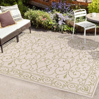 JONATHAN Y Vintage Filigree Indoor Outdoor Area Rug 8X10 Cream/Green, Charleston Textured Weave for Backyard, Patio, Porch, Easy-Cleaning, High Traffic, Pet-Friendly, Non-Shedding (SMB106I-8)