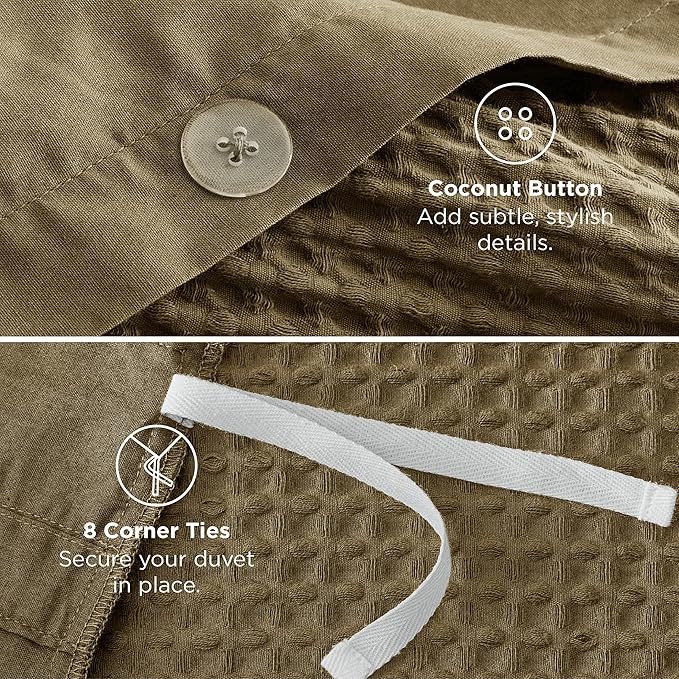 Bedsure Cotton Duvet Cover Queen Size - 100% Cotton Waffle Weave Fennel Seed Duvet Cover Queen Size, GentleSoft™ and Breathable Bedding Set for All Season, 3 Pieces, 90"x90"