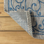 JONATHAN Y Vintage Filigree Indoor Outdoor Round Area Rug 8 Ft Gray/Navy, Charleston Textured Weave for Backyard, Patio, Porch, Easy-Cleaning, High Traffic, Pet-Friendly, Non-Shedding (SMB106C-8R)