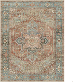 GENIMO Machine Washable 9x12 Area Rugs for Living Room, Non Slip Vintage Rugs, Low Pile Lightweight Chenille Print Rug for Bedroom, Dining Room, Home Office, Red Multi