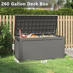 260 Gallon Resin Deck Box, Large Indoor and Outdoor Storage Box, Weatherproof and UV Resistant Outdoor Storage Box with Built-in Steel Beams for Patio Cushions, Pool Supplies