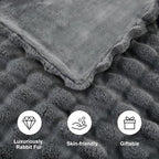 DREAMNINE Large Soft Thick Fuzzy Bubble Faux Rabbit Fur Bed Blanket Queen Size 80" x 90",Reversible Gray Plush Big Warm Shaggy Fluffy Blankets for Sofa, Solid Luxury Cozy Cute Bumpy Furry Blanket,Grey