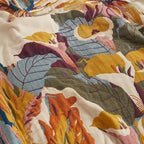 Boho Throw Blanket for Bed 60”x80”, 100% Cotton Woven Blanket for Couch Sofa, Ultra Soft 4-Layer Muslin Quilt with Floral Printed, Farmhouse Bed Blanket/Cover for Living Room Decor