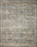 Loloi Layla Collection LAY-13 Antique/Moss 7'-6" x 9'-6" .13" Thick Area Rug, Soft, Durable, Vintage Inspired, Distressed, Low Pile, Non-Shedding, Easy Clean, Printed, Living Room Rug