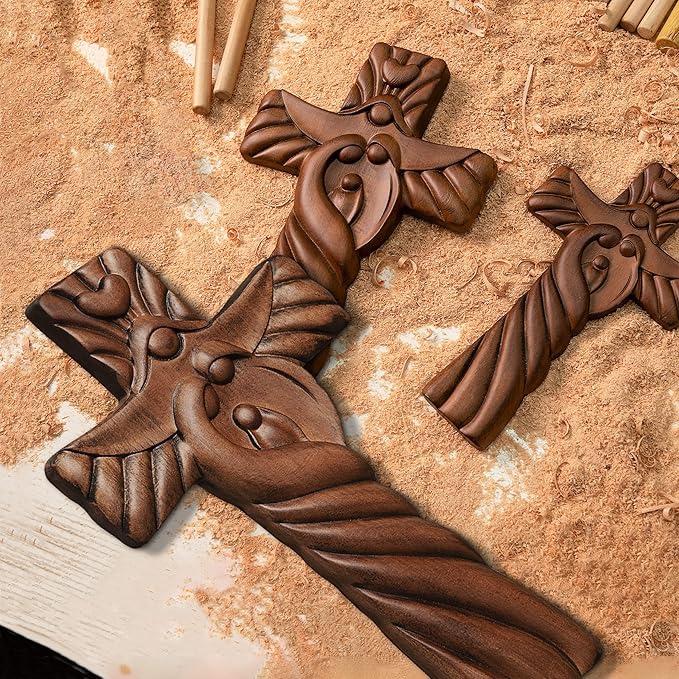 BGCOPPER Holy Family Wall Cross, Handmade Wooden Cross Wall Crucifix, Jesus Cross Wall Decor Art for Home Room Decor Christmas Gifts - 6 Inch