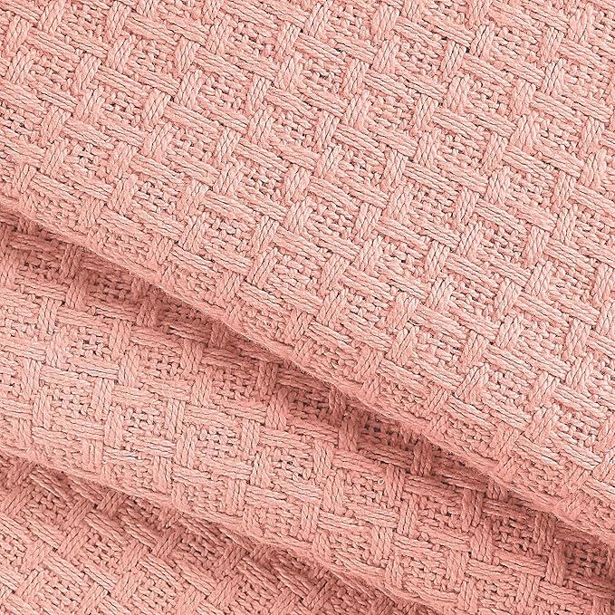 BELIZZI HOME 100% Cotton Bed Blanket, Breathable Bed Blanket Twin Size, Cotton Thermal Blankets Twin, Perfect for Layering Any Bed for All Season, Peach