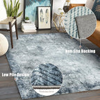 6' x 9' Washable Area Rug - Low Pile Soft Vintage Indoor Rug for Living, Dining or Bedroom - Lightweight Carpet with Non-Slip Backing - Foldable for Easy Placement, Blue