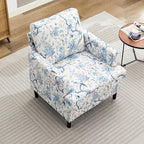 Mid-Century Accent Chair,Modern Linen Fabric Armchair for Living Room,Comfy Upholstered Reading Accent Chairs for Bedroom,Single Sofa Chair with Wood Legs (Blue Flowered Bird, 1 Pack)