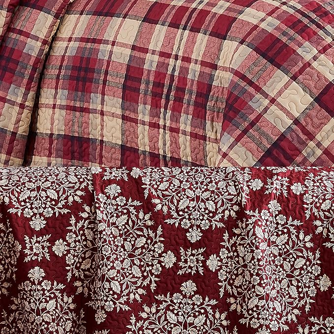 Southshore Fine Living Christmas Quilt Twin XL Bedding Set, Reversible Farmhouse Coverlet, Twin XL Bedspread - Red Plaid