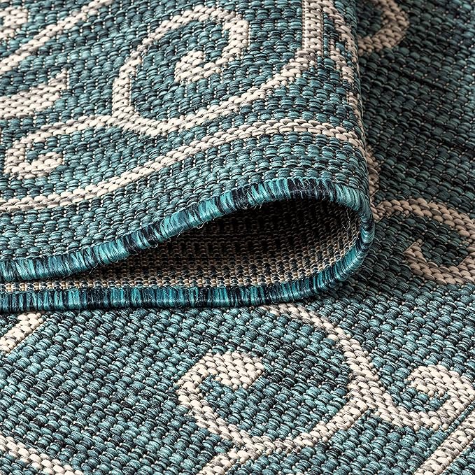 JONATHAN Y Vintage Filigree Indoor Outdoor Area Rug 9X12 Teal/Gray, Charleston Textured Weave for Backyard, Patio, Porch, Easy-Cleaning, High Traffic, Pet-Friendly, Non-Shedding (SMB106F-9)