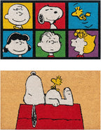 Gertmenian Peanuts Snoopy Coir Doormat - 2x3 Welcome Mat (2-Pack), Ideal for High Traffic Areas in Front Door, Garage, Entryway - House/Peanut Patch, 80003
