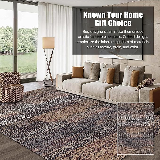 RUGSURE Washable Area Rug - 1/6 Thick - Stain & Water Resistant Non-Slip - Resistant Rug for Living Room, Bedroom, Nursery, Pet & Child Friendly, Vintage Charm Area Rugs (Rust, 6' x 9')