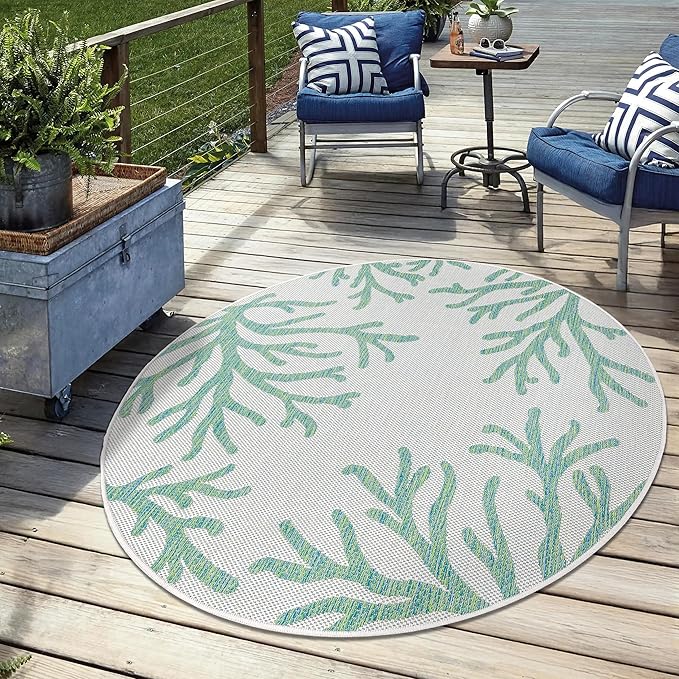Keen Home Design Terrace Outdoor Round Rug - 5ft Round Washable Indoor/Outdoor Rug for Patio, Kitchen, Balcony, Beach, Garden, Deck and Porch, Size: 5'3" Round