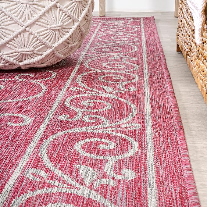 JONATHAN Y Vintage Filigree Indoor Outdoor Runner Rug 2X10 Fuchsia/Light Gray, Charleston Textured Weave for Backyard, Patio, Porch, Easy-Cleaning, Pet-Friendly, Non-Shedding (SMB106J-210)