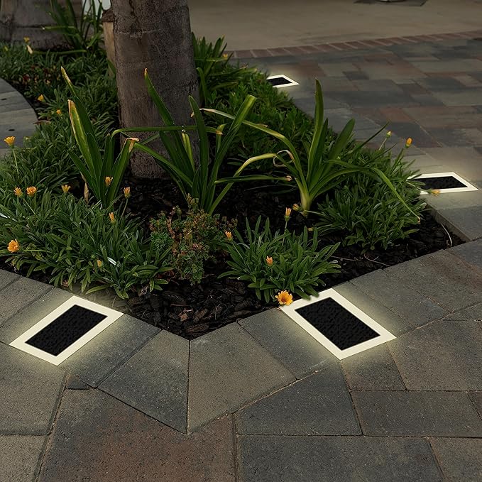 LUMENGY Solar Paver Light 4×8 inch, 2700K, Up to 18 Hours Continuous Lighting, Stainless Steel, Thick Glass, Glare-Free Illumination for Driveways, Pathways & Garden, Waterproof & Drive-Over Rated